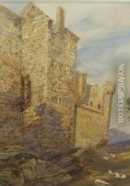 Sheep Grazing Before A Castle Oil Painting - David Hall McKewan