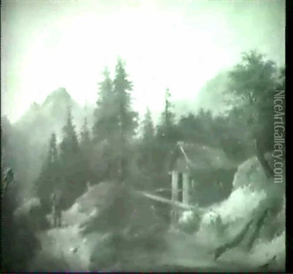 Wanderer Im Alpengebiet. Oil Painting - Gustav Maria Jaeger