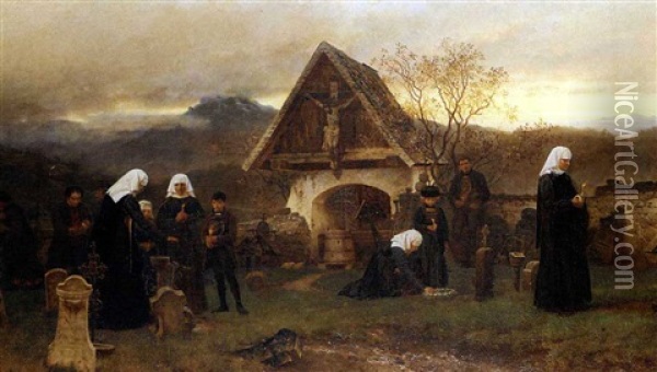 Am Allerseelentage Auf Dem Friedhofe Zu Egg Im Bregenzer Walde Oil Painting - Wilhelm Ludwig Friedrich Riefstahl
