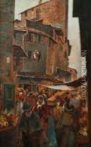Il Mercato Vecchio, Firenze Oil Painting - Telemaco Signorini