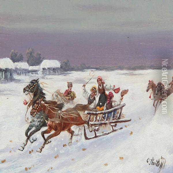 Sleigh Riding In Russia Oil Painting - Adolf Baumgartner