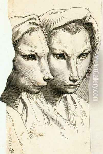 Physiognomic Heads Inspired by a Weasel c. 1670 Oil Painting - Charles Le Brun