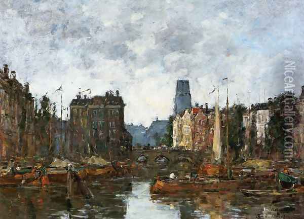 Rotterdam, the Pont de la Bourse I Oil Painting - Eugene Boudin