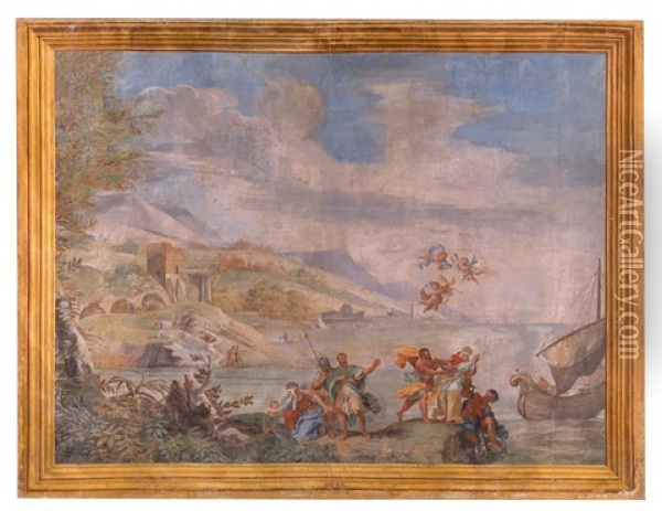 Landschaft Mit Figuren (+ Another, Smaller; Pair) Oil Painting - Pietro da Cortona