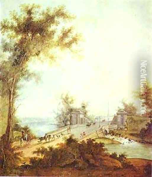 The Stone Bridge By Connetable Square At Gatchina 1798 Oil Painting - Semen Fedorovich Shchedrin