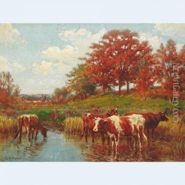 Cows Watering At A Stream Oil Painting - George Arthur Hays
