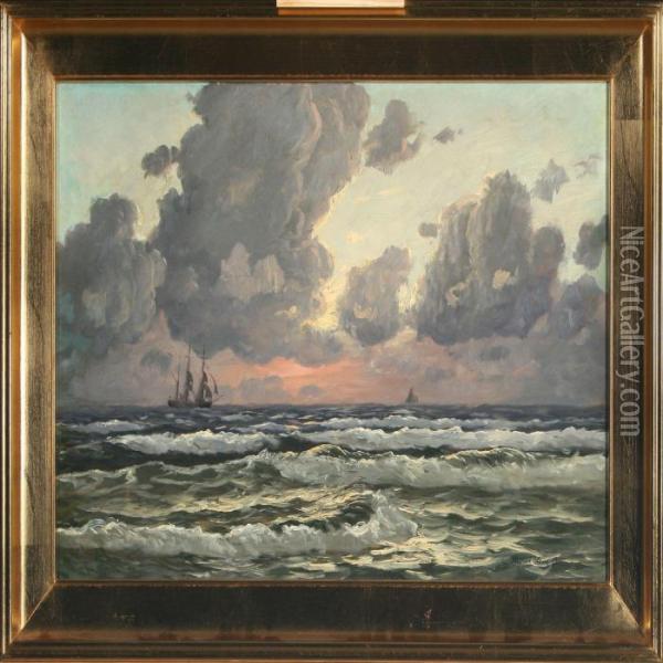 Coastal Scenery With Ships At The Sea Oil Painting - Alfred Theodor Olsen