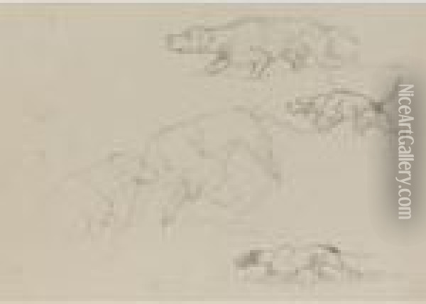 A Sheet Of Studies Of Pointers,
 And A Study Ofspaniel Carrying A Hare, One With Studies Of A Heron, 
Verso Oil Painting - Landseer, Sir Edwin