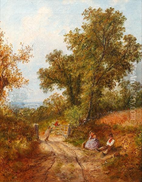 Figures On A Country Lane Oil Painting - John Henry Dell