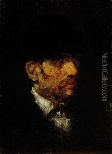Male Head. A Study Oil Painting - Mihaly Munkacsy