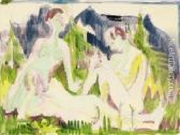Drei Badende (akte In Gebirgslandschaft) Oil Painting - Ernst Ludwig Kirchner