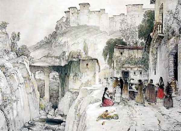 Part of the Alhambra from the Alameda del Darro Oil Painting - John Frederick Lewis