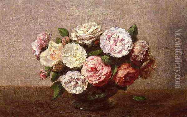 Bowl of Roses Oil Painting - Ignace Henri Jean Fantin-Latour