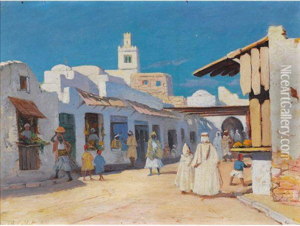 Vue D'une Rue A Tunis Oil Painting - Charles Cottet