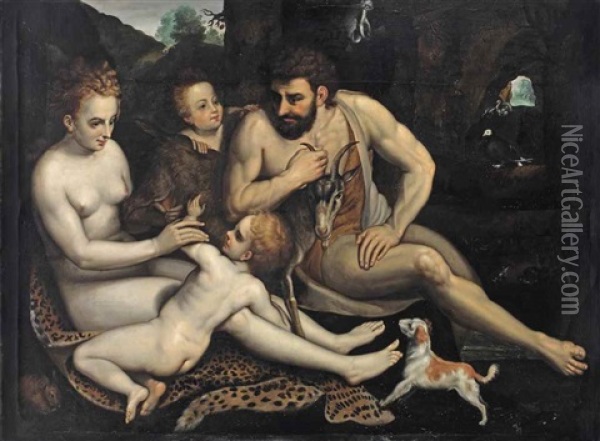 Adam And Eve With Their Children Cain And Abel, The Scene Of The Expulsion From The Garden Of Eden Beyond Oil Painting - Frans Floris the Elder