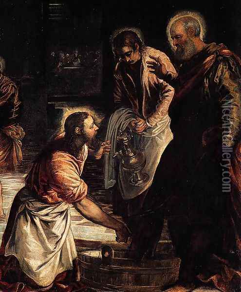 Christ Washing His Disciples' Feet (detail 1) Oil Painting - Jacopo Tintoretto (Robusti)