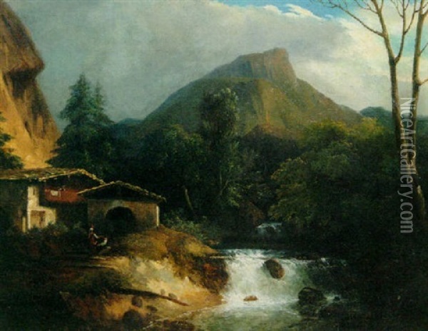 A Mountainous River Landscape Oil Painting - Jules Coignet