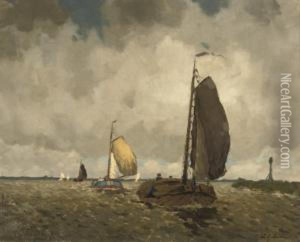 Buiige Dag, Sneekermeer: Sailing On The Sneekermeer Oil Painting - Egnatius Ydema