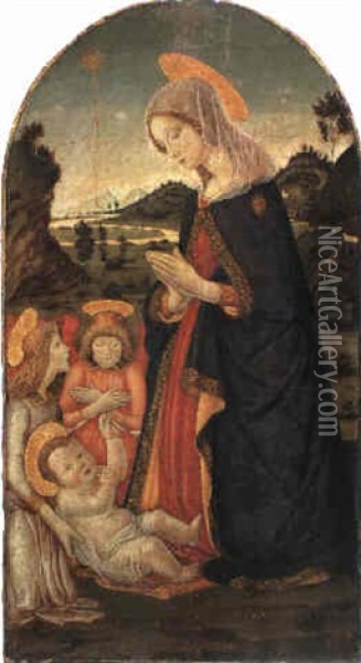 Madonna Mit Kind Und Zwei Engeln Oil Painting - Alesso Baldovinetti