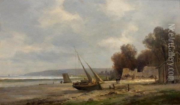 Barque De Peche Sur La Greve Oil Painting - Jules Charles Rozier
