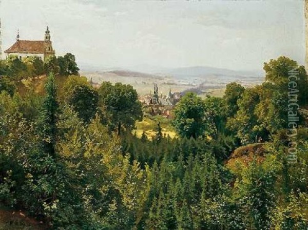 Blick Auf Fulda - Auf Dem Hugel Links Die Klosterkirche Frauenberg Oil Painting - Bernhard Karl Mackeldey