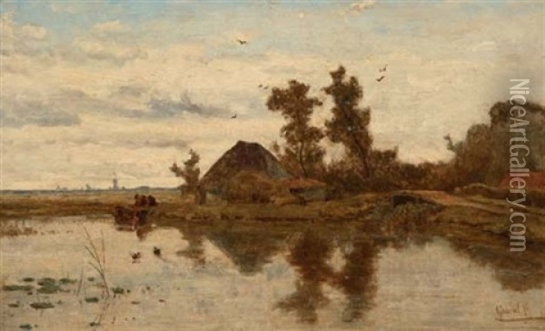 The Tranquil Dutch Country Side Oil Painting - Paul Joseph Constantin Gabriel