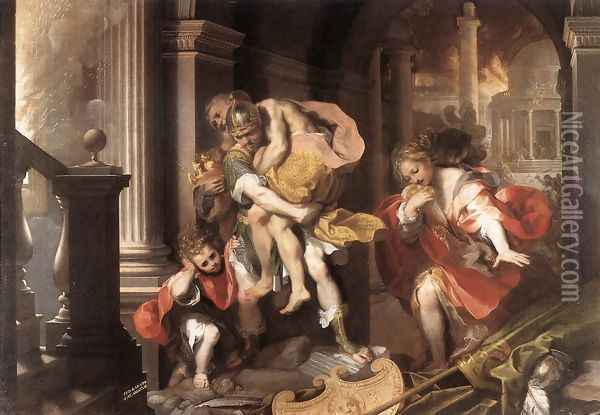 Aeneas' Flight from Troy 1598 Oil Painting - Federico Fiori Barocci