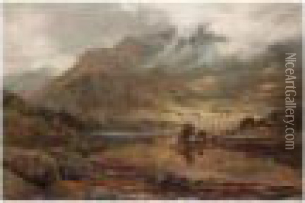 Cattle Grazing By A Lake Oil Painting - James Docharty