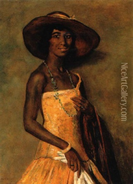 Portrait Of A Woman In A Yellow Dress Oil Painting - Simon Maris