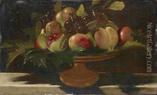 Peaches, Grapes And Apples On A Tazza Oil Painting - Panfilo Nuvolone