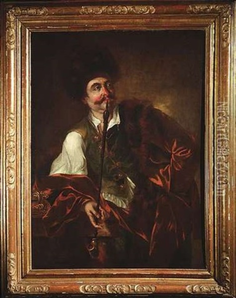 Pfeifenrauchender Husarenoffizier Oil Painting - Johann (Jan) Kupetzki