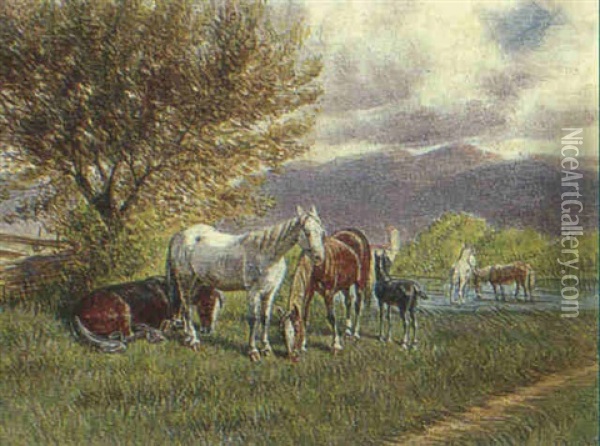 Pferde Auf Der Weide Oil Painting - Franz Quaglio