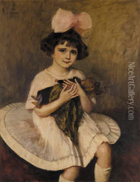 Portrait Of A Young Girl With Pink Ribbon Oil Painting - Princesse Marie Eristoff-Kasak