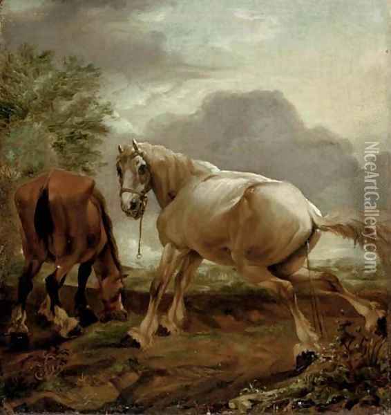 Two horses in a landscape Oil Painting - Dirck Willemsz. Stoop