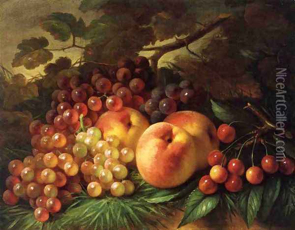 Still Life with Peaches and Grapes Oil Painting - George Henry Hall