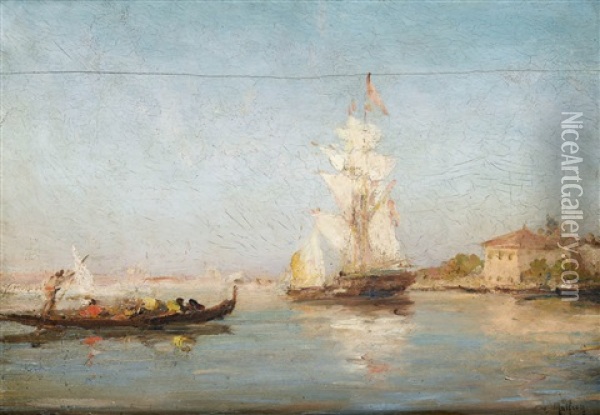 Sudliche Kustenpartie Mit Segelschiff Oil Painting - Henri Malfroy-Savigny