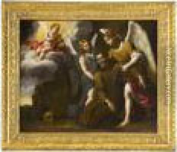 San Francesco Sorretto Dagli Angeli Oil Painting - Alessandro Turchi