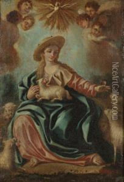 Sainte Agnes Oil Painting - Francesco Solimena