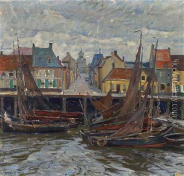 Fischerboote Im Hafen Oil Painting - Ernst Bischoff-Culm