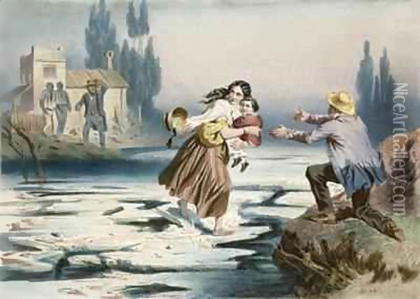 Eliza's Flight, 'Uncle Tom's Cabin' by Harriet Beecher Stowe Oil Painting - Adolphe Jean-Baptiste Bayot