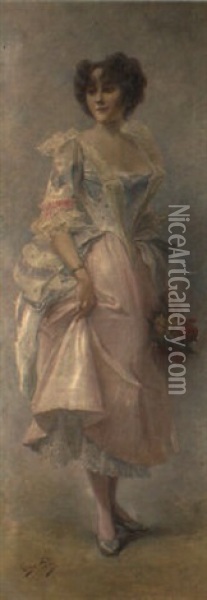 Retrato De Dama Con Ramo De Flores Oil Painting - Mariano Alonso Perez