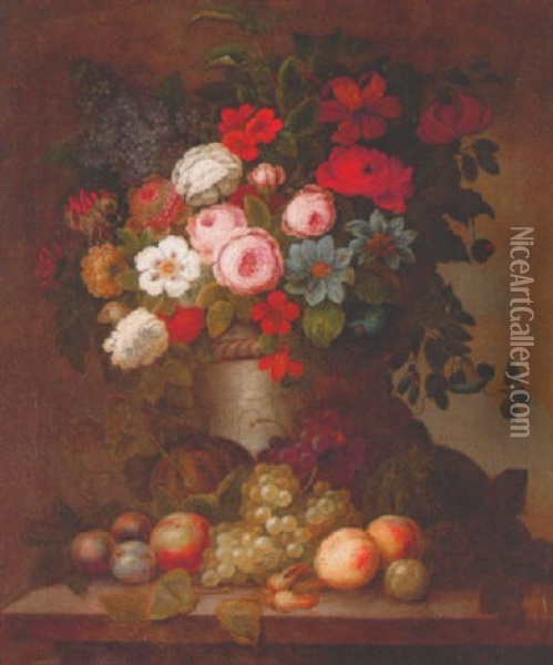 Stilleben Med Blommor Och Frukter Oil Painting - Pieter Hardime