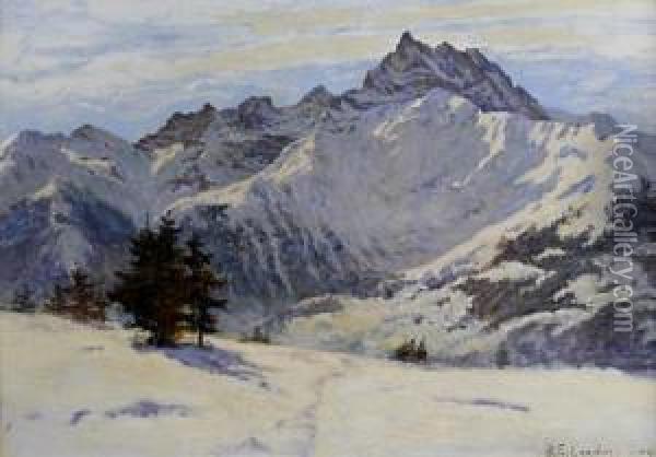 Winter Landscape Oil Painting - Benjamin Eastlake Leader