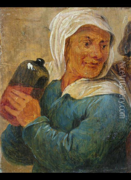 Frau Mit Glasflasche Oil Painting - David The Younger Teniers
