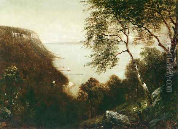 View of Palisades, Hudson River Oil Painting - David Johnson