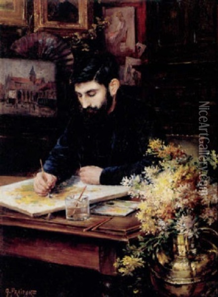 Selvportraet Oil Painting - Gustave Fraipont