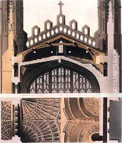 Plan and Section of the Roof of Kings College Chapel Oil Painting - Frederick Mackenzie