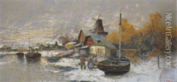 Hollandische Winterlandschaft Oil Painting - Georg Fischhof