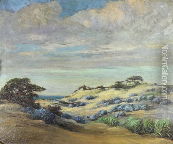 Lupine And Cyprus On The Monterey Coast Oil Painting - Jean J. Pfister
