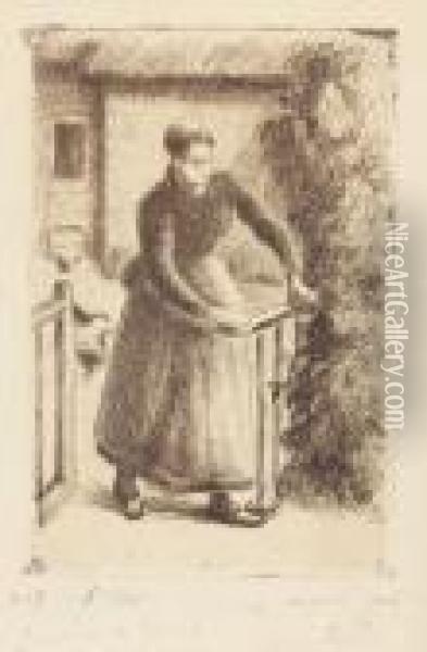 Femme A La Barriere Oil Painting - Camille Pissarro